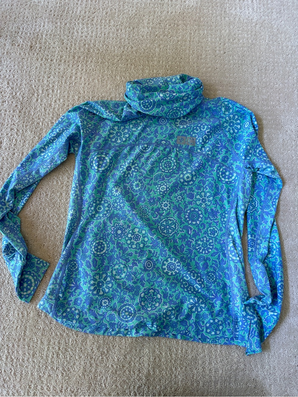 Coolibar Blue & Green Floral Sun Protection Top UPF 50+ Zipper Pocket